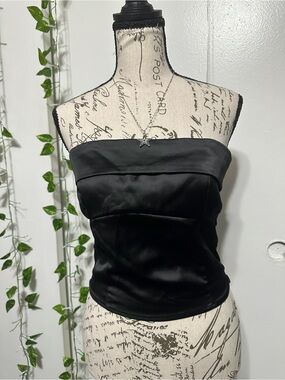 ed bliss Los Angeles Satin Black Smocked Strapless Top - M